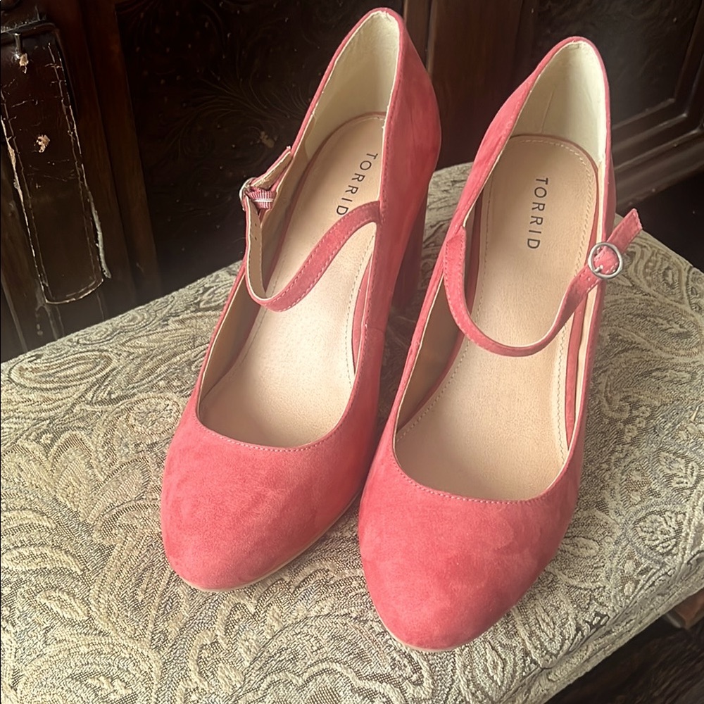 Torrid Pink Suede Mary Jane Heels